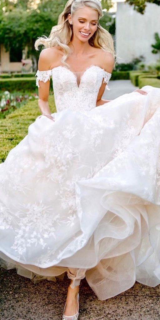 ball gown wedding dresses off the shoulder sweetheart neckline lace moniquelhuillier