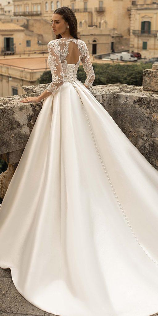 ball gown wedding dresses open back with long sleeves lace lussano