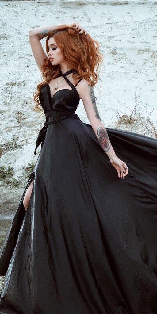 black wedding dresses a line simple x cross neckline michael special k