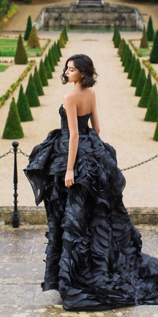 black wedding dresses backless ruffled skirt modern sophiecouture
