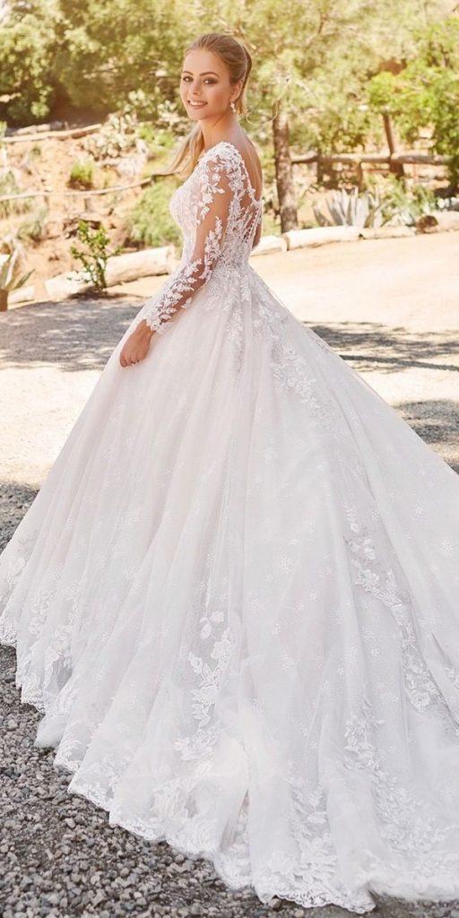 illusion long sleeve wedding dresses ball gown lace with train martinthornburg