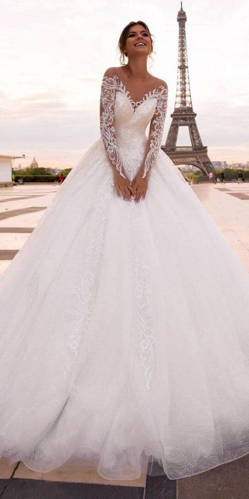 illusion long sleeve wedding dresses ball gown sweetheart neckline lace oksana