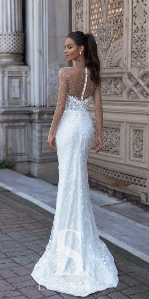 illusion long sleeve wedding dresses sheah nude back with buttons luse sposa