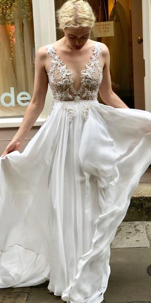 lace beach wedding dresses a line illusion neckline sexy elbethgillis