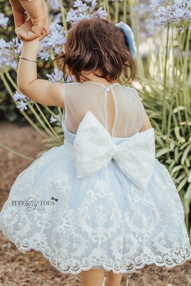 lace flower girl dresses blue with big bow vintage ittybittytoes