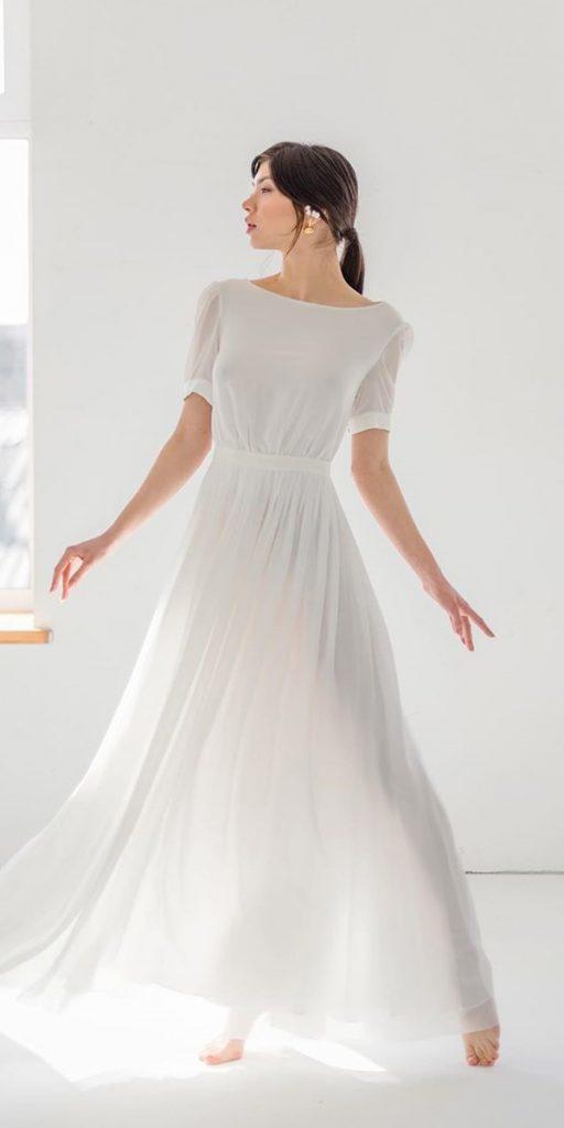modest wedding dresses a line with cap sleeves simple cathytelle