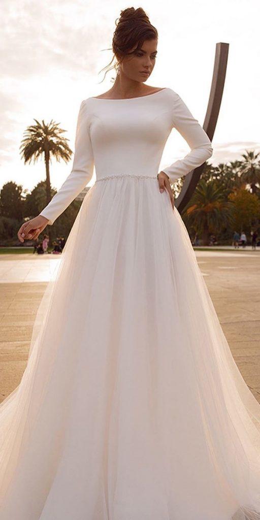 modest wedding dresses a line with long sleeves tulle skirt oksana mukha
