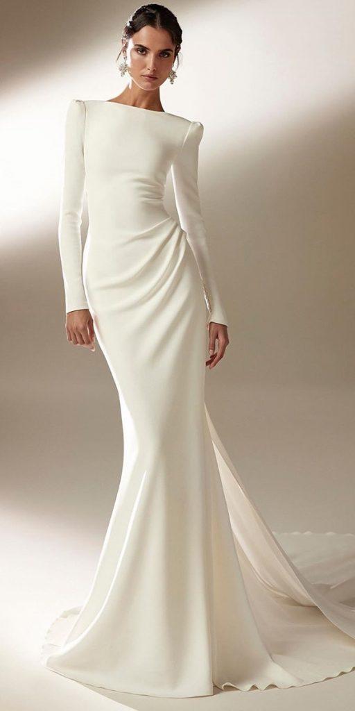 modest wedding dresses trumpet with long sleeves simple pronovias