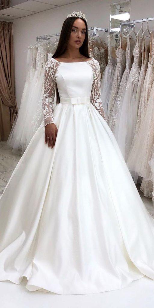 modest wedding dresses with illusion sleeves ball gown simple evalendel