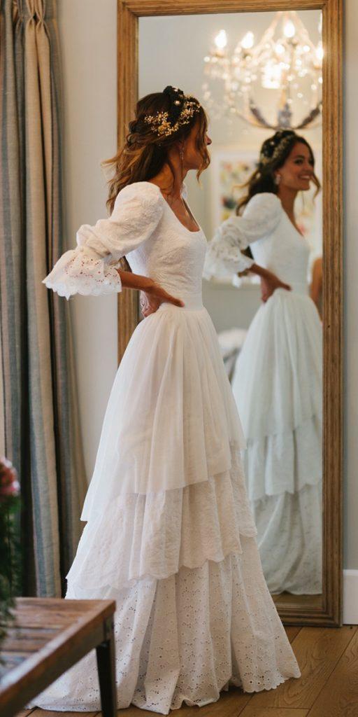 modest wedding dresses with sleeves a line boho square neckline lorenasanjose