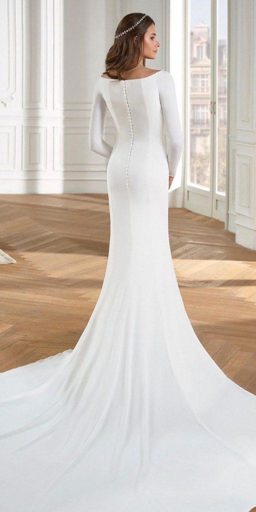 modest wedding dresses with sleeves fit and flare with long sleeves train sanpatrick