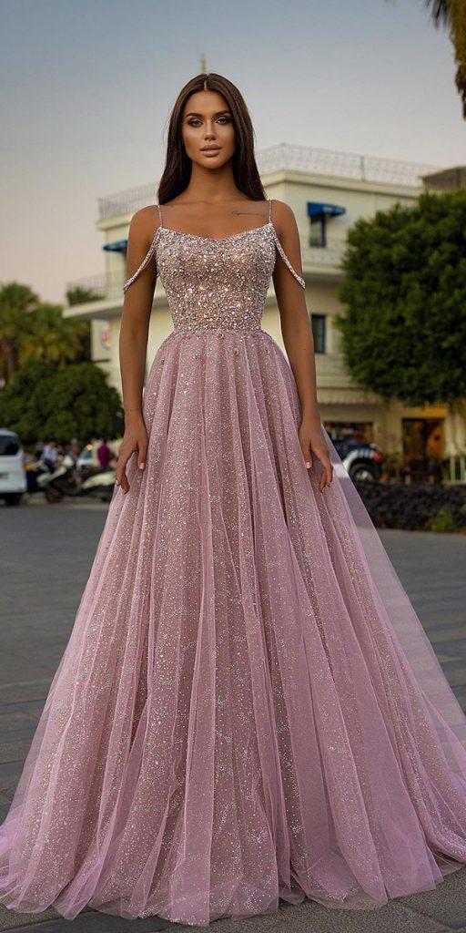 pink wedding dresses a line sequins with spaghetti strap saidmhamad