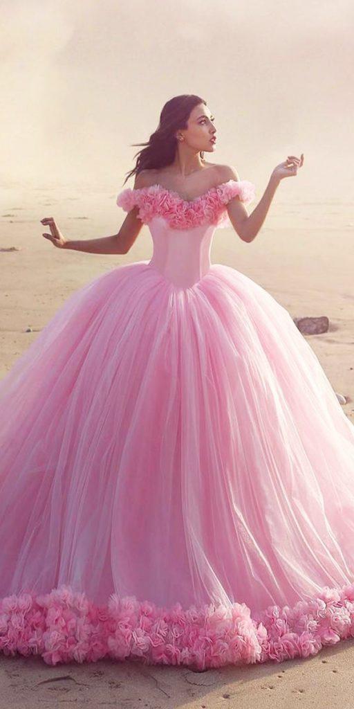pink wedding dresses ball gown off the shoulder simple said mhamad