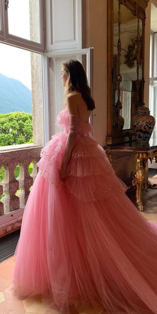 pink wedding dresses ball gowns tulle skirt train moniquelhuillier
