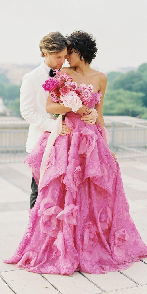 pink wedding dresses princess lace with 3d floral marchesa