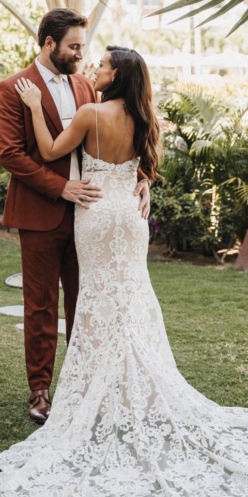 rustic wedding dresses sheath with spaghetti straps lace low back goddessbynature