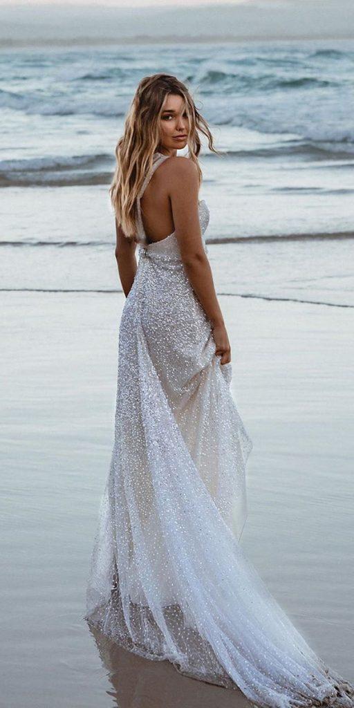 summer wedding dresses a line open back sequins beach annacampbell