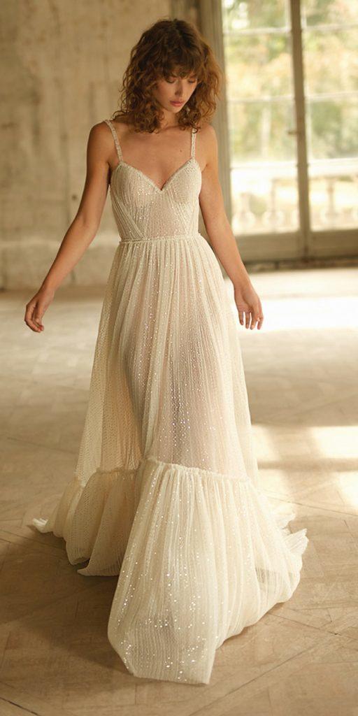 summer wedding dresses a line with spaghetti straps flowy danaharel