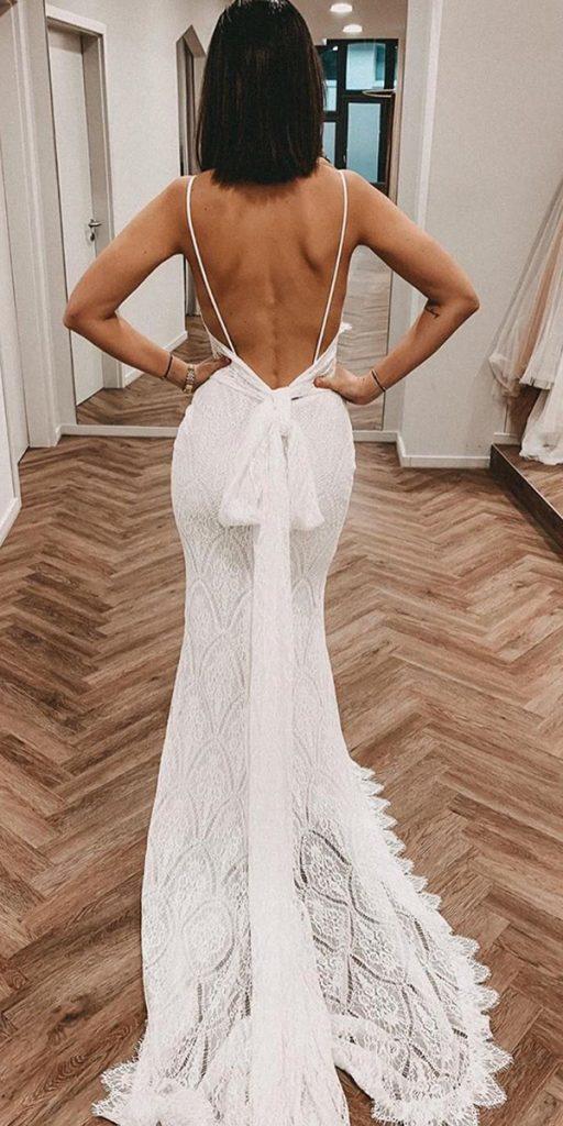 summer wedding dresses sheath with spaghetti straps backless lace made with love