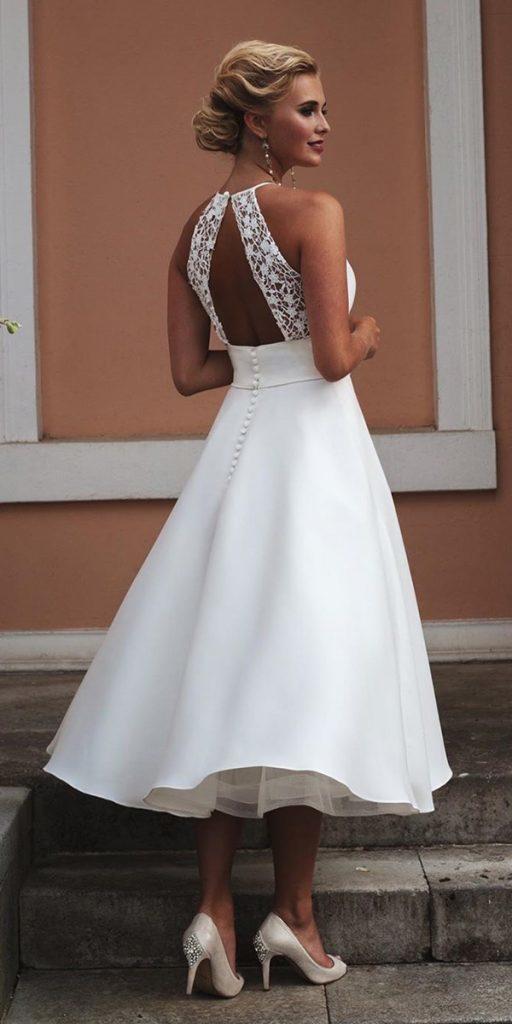 tea length wedding dresses open back lace top true bride