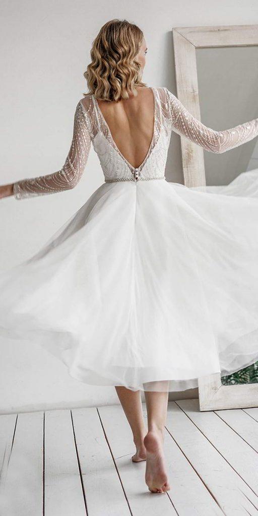  tea lenth wedding dresses v back with long sleeves olivia bottega