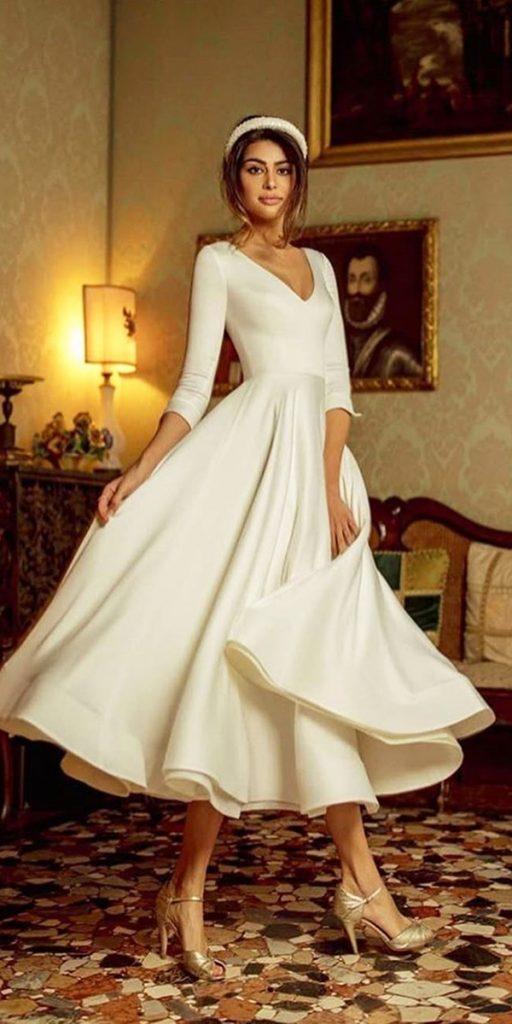  tea length wedding dresses v neckline long sleeves rara avis