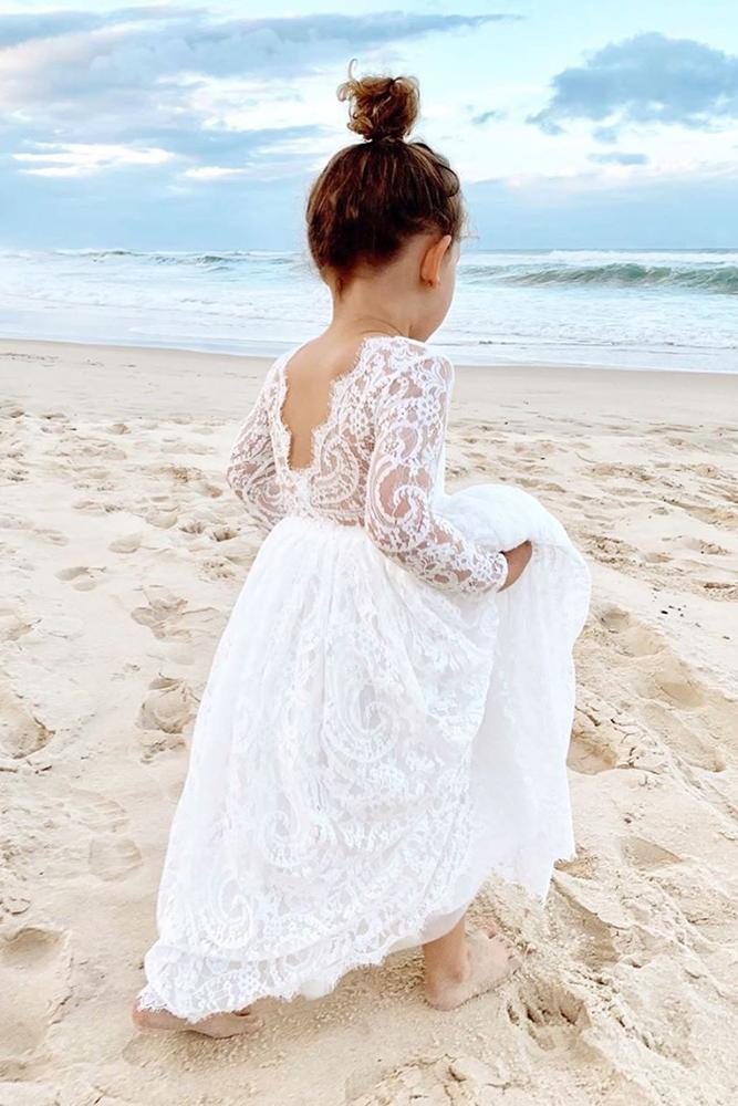 vintage flower girl dresses v back with sleeves lace arabellaandrose