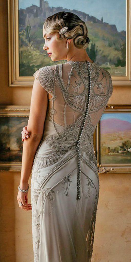 vintage wedding dresses gatsby with buttons cap sleeves gwendolynne