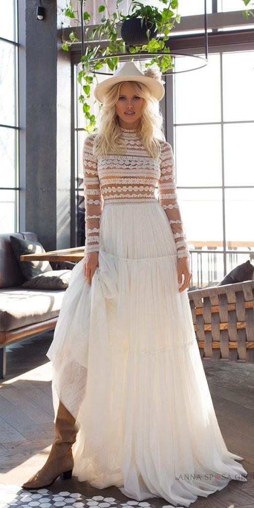 wedding dresses with lace sleeves a line lace top boho barn with boots anna sposa