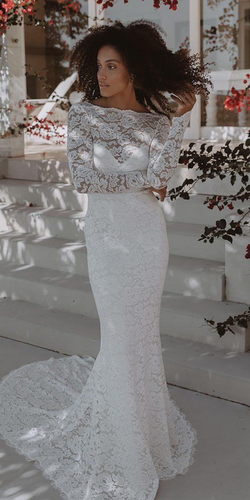 wedding dresses with lace sleeves trumpet sweetheart neckline boho rustic grace loves lace