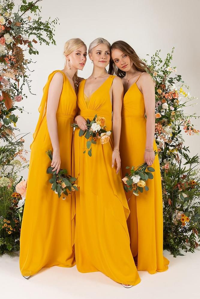  yellow bridesmaid dresses long simple cocomelody