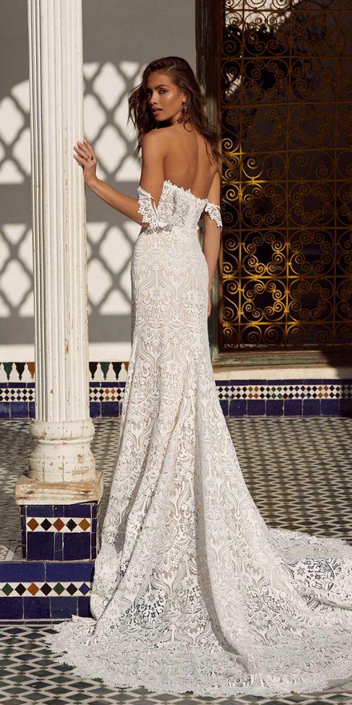 beach wedding dresses sheath low back of the shoulder lace madilane