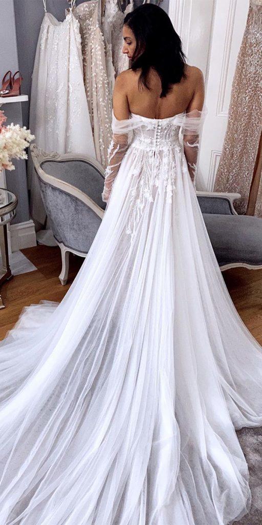 boho wedding dresses with sleeves a line off the shoulder with sleeves pallascouture