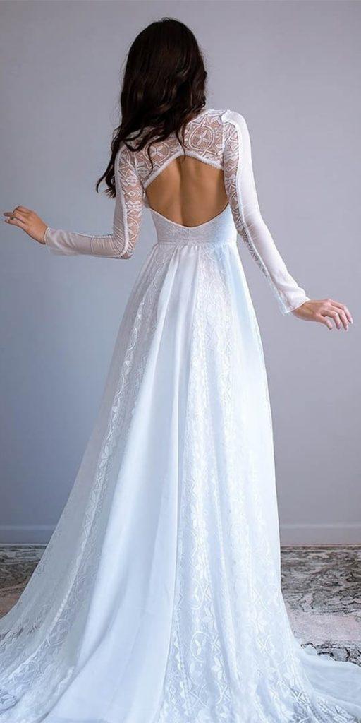 boho wedding dresses with sleeves a line open back with long sleeves lace wearyourlovexo