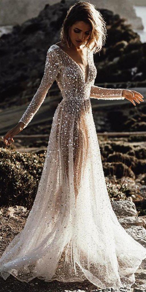  boho wedding dresses with sleeves a line sequins with sleeves country chosenbyoneday