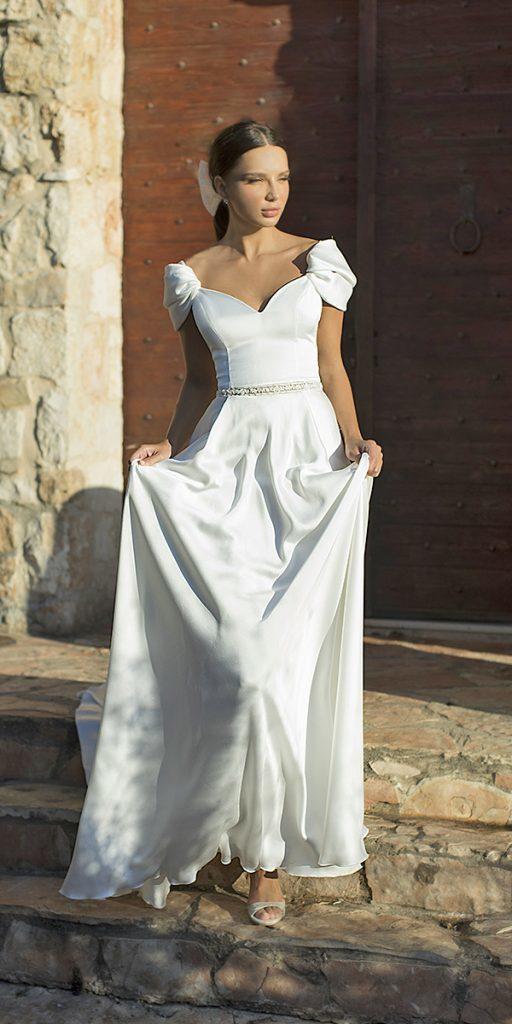 boho wedding dresses with sleeves a line simple with cap sleeves solo merav
