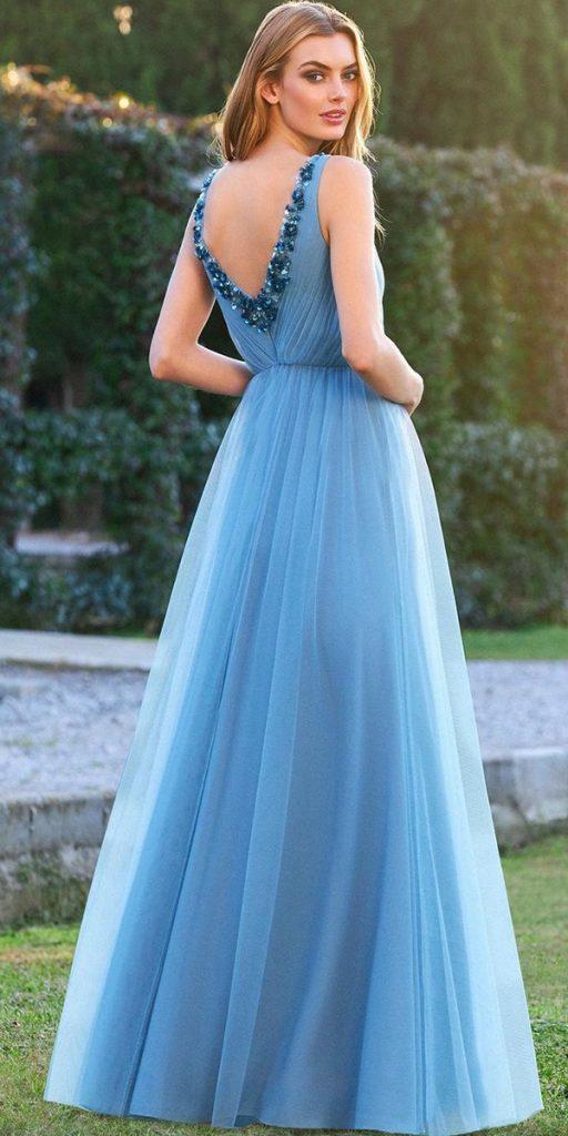 colored wedding dresses a line v back blue simple romantic st patric