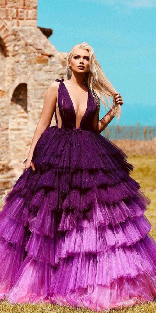 colored wedding dresses ball gown ruffled skirt ombre juxhinkurti