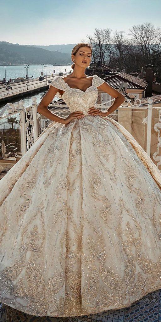 lace ball gown wedding dresses sweetheart neckline off the shoulder saidmhamadofficial