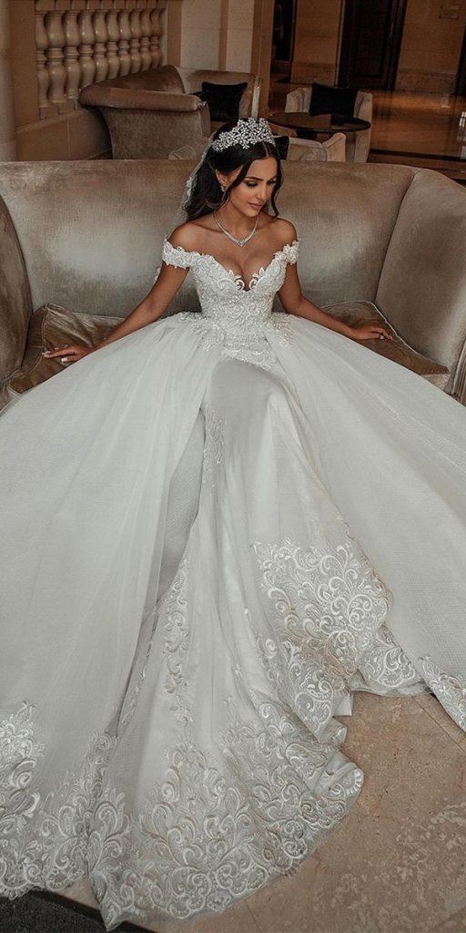 lace ball gown wedding dresses sweetheart neckline with train saiidkobeisy