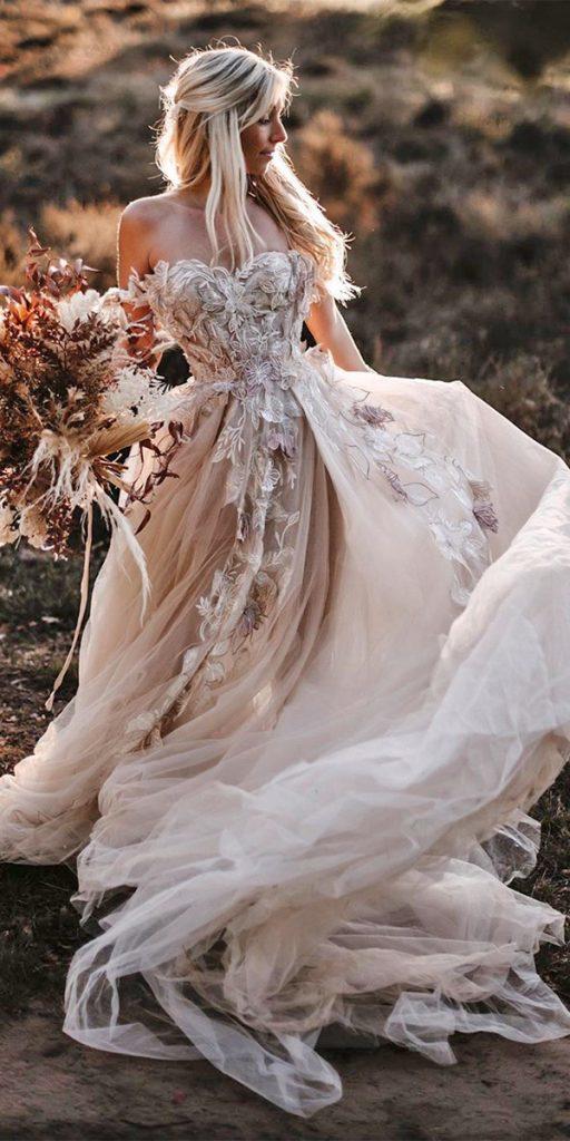 lace boho wedding dresses a line sweetheart neckline country rustic tali