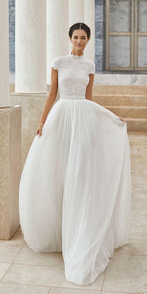 lace boho wedding dresses a line with cap sleeves lace top rosa clara