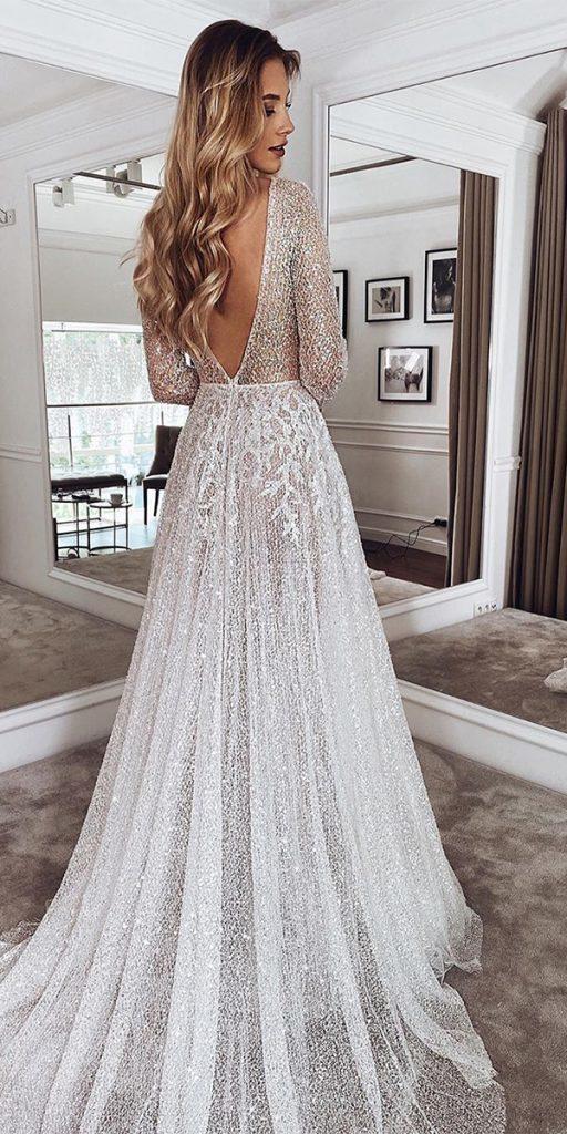 lace boho wedding dresses v back with long sleeves a line tomsebastien