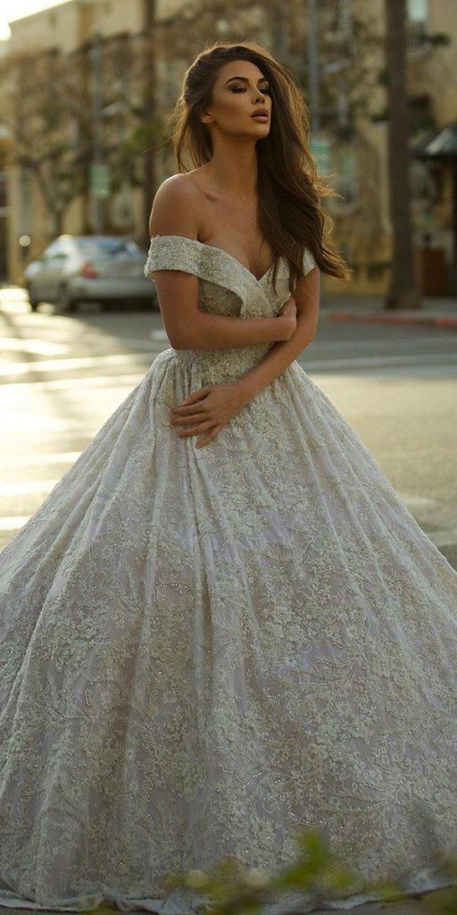 lace bridal gowns ball gown off the shoulder strapless neckline ryanandwalter