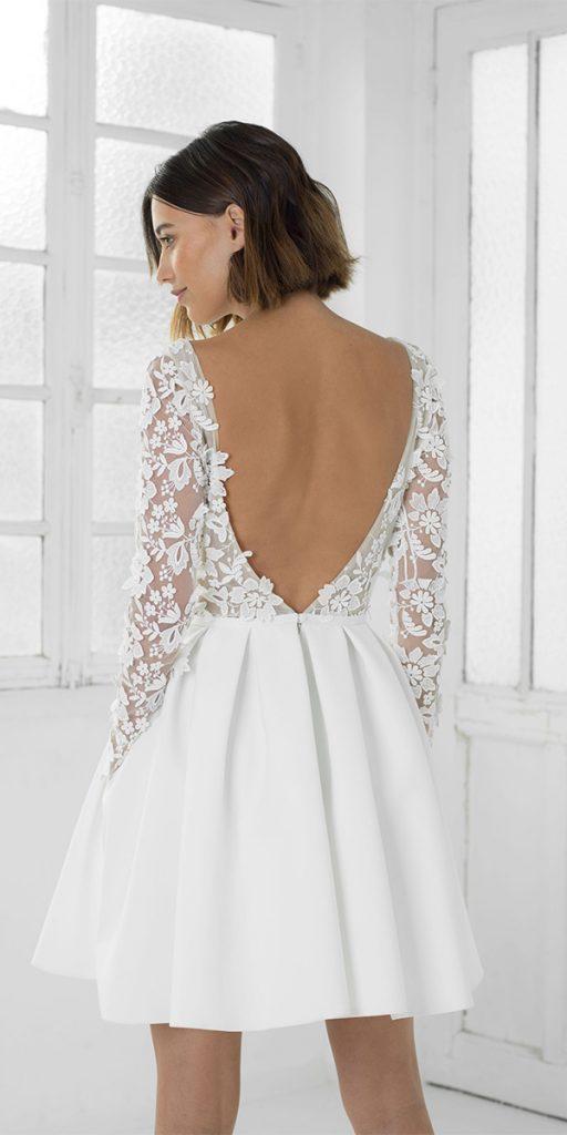  lace short wedding dresses v back with long sleeves rime arodaky