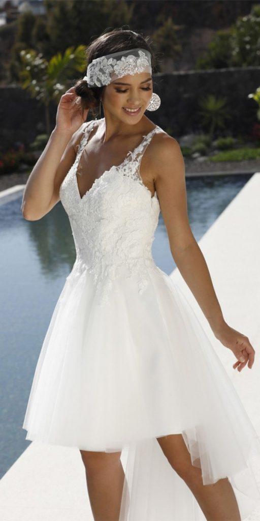 lace short wedding dresses white with spaghetti straps beach linearaffaelli
