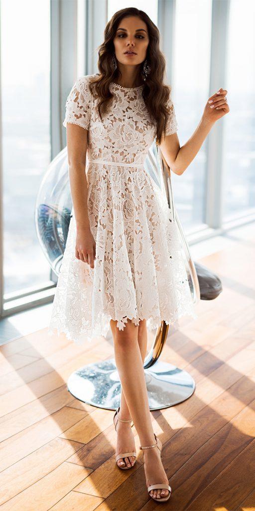 lace short wedding dresses with cap sleeves beach spring nrcouture