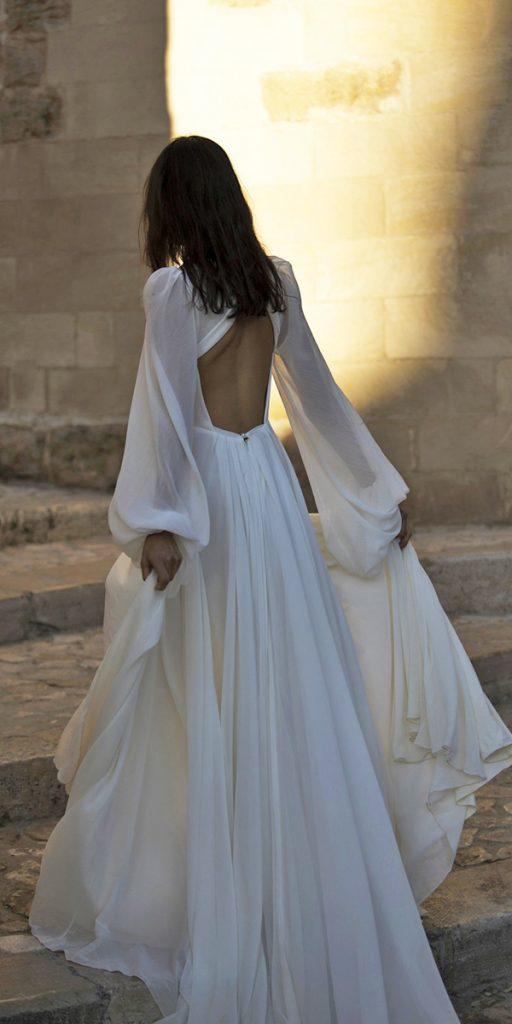 long sleeve wedding dresses a line simple open back murashka