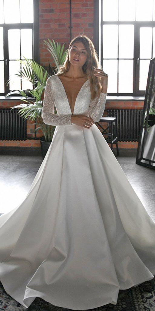 long sleeve wedding dresses plunging neckline simple sequins olivia bottega
