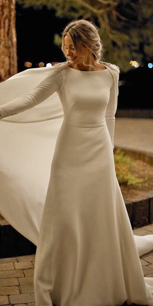 long sleeve wedding dresses simple with cape ohqueluna